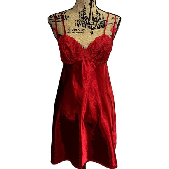 90s Morgan Taylor Intimates Lace Slip Dress Red Size Medium Vintage Romantic - Picture 1 of 3